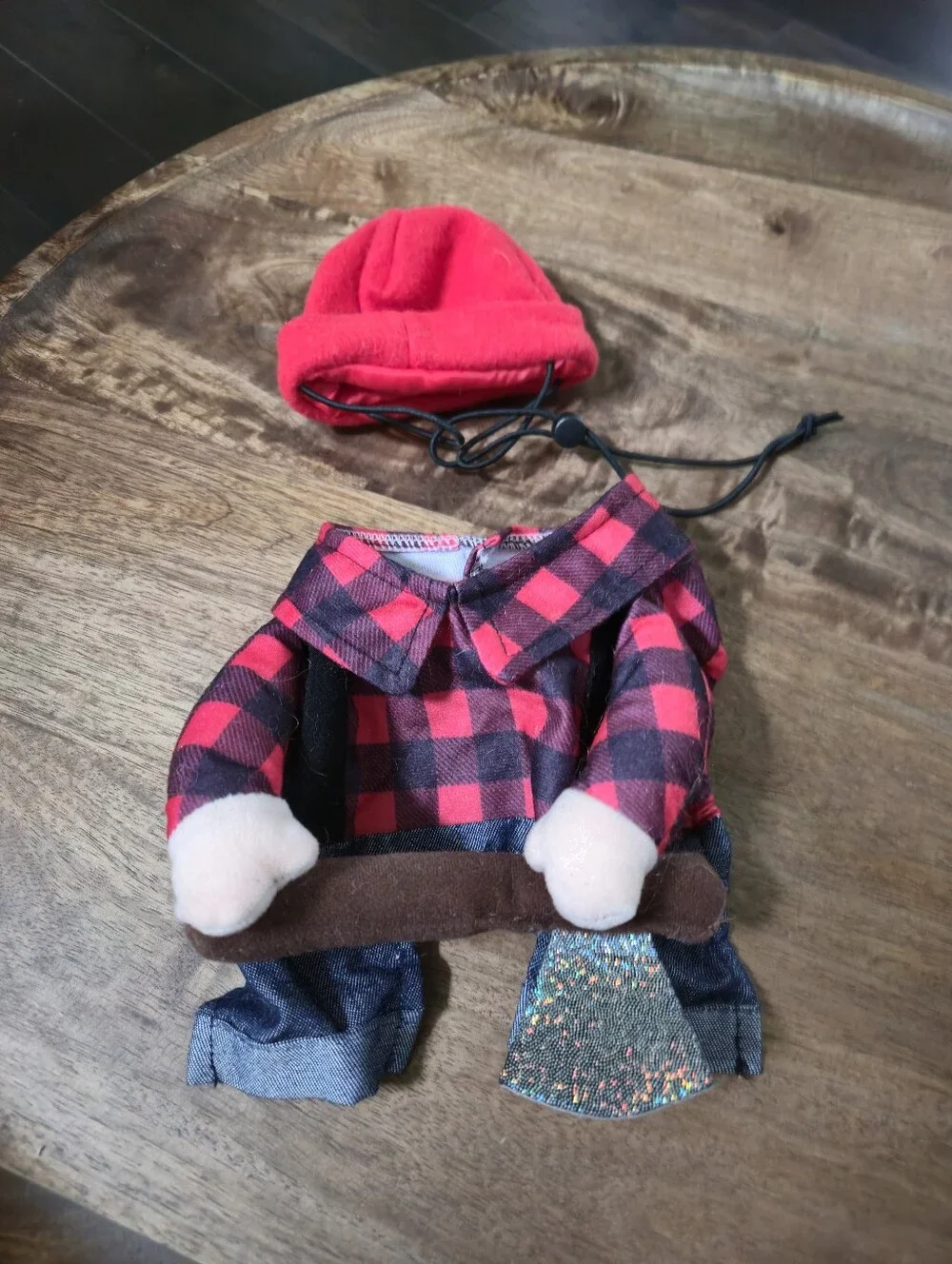 Red & Black Buffalo Plaid Lumberjack Doll Outfit with Red Beanie